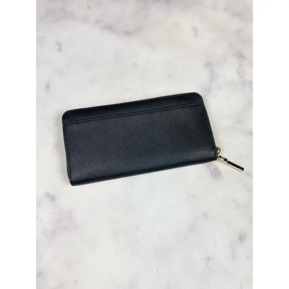 Kate Spade Cameron Street Lacey Black Wallet Saffiano Leather Zip Continental